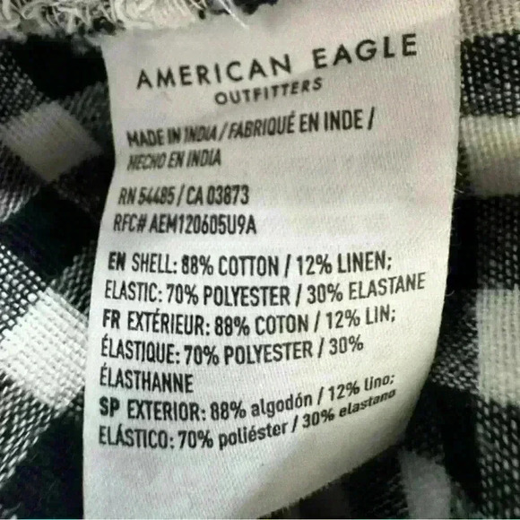 American Eagle Smock Gingham Bow Front Tie Navy blue nautical checkered Top - S - Picture 6 of 10